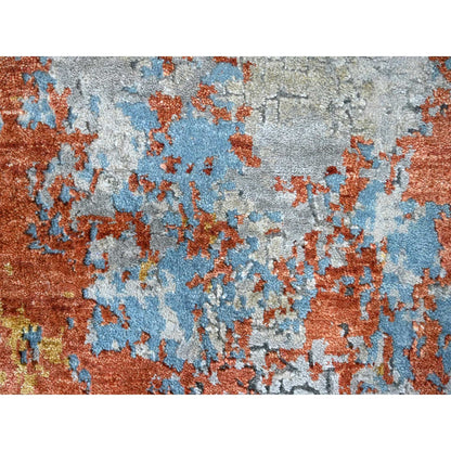 Modern and Contemporary Wool & Silk Hand Knotted Rug Orange No Border 4.0X5.10 -O010013