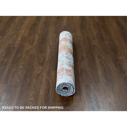 Modern and Contemporary Wool & Silk Hand Knotted Rug Orange No Border 4.0X5.10 -O010013