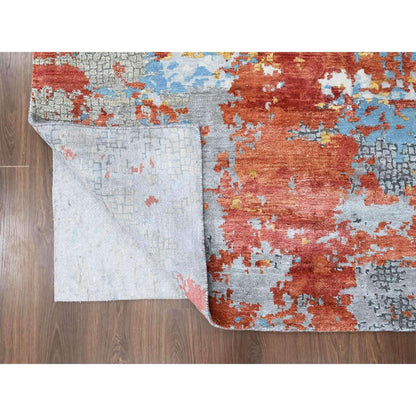 Modern and Contemporary Wool & Silk Hand Knotted Rug Orange No Border 11.10X12.0 -O010014