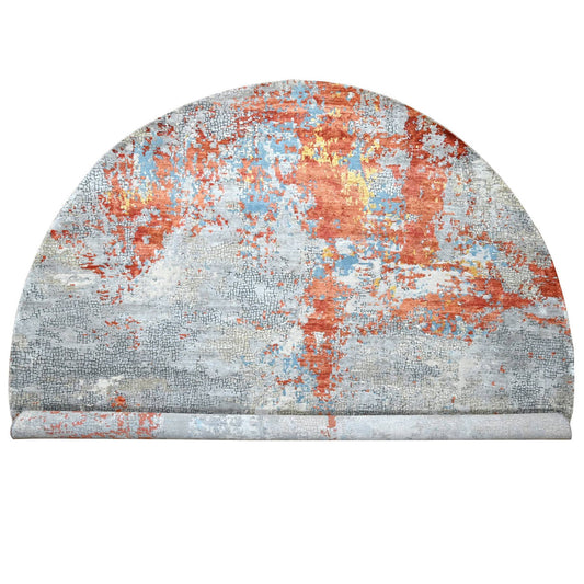 Modern and Contemporary Wool & Silk Hand Knotted Rug Orange No Border 11.10X11.10 -O010015