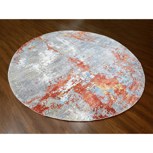 Modern and Contemporary Wool & Silk Hand Knotted Rug Orange No Border 11.10X11.10 -O010015