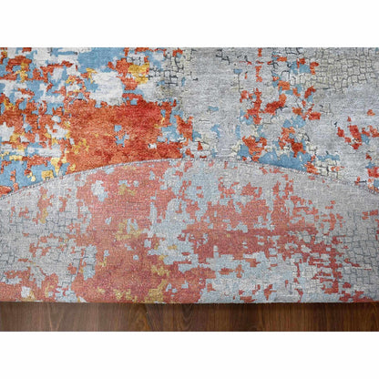 Modern and Contemporary Wool & Silk Hand Knotted Rug Orange No Border 11.10X11.10 -O010015