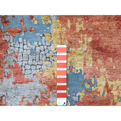 Modern and Contemporary Wool & Silk Hand Knotted Rug Orange No Border 11.10X11.10 -O010015