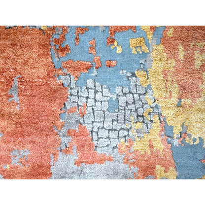 Modern and Contemporary Wool & Silk Hand Knotted Rug Orange No Border 11.10X11.10 -O010015