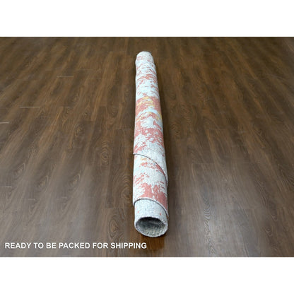 Modern and Contemporary Wool & Silk Hand Knotted Rug Orange No Border 11.10X11.10 -O010015