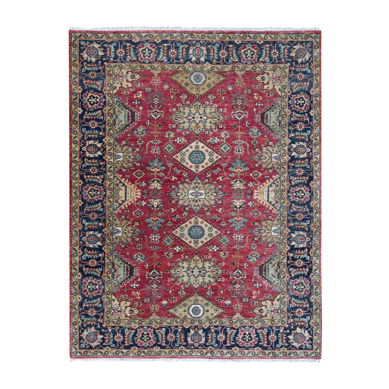 Red 5'0" x 6'10" Heriz Hand knotted Wool Rug - Sku: O010020