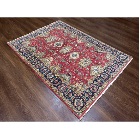 Heriz Wool Hand Knotted Rug Red Blue 5.0X6.10 -O010020