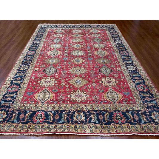 Heriz Wool Hand Knotted Rug Red Blue 10.1X13.10 -O010021