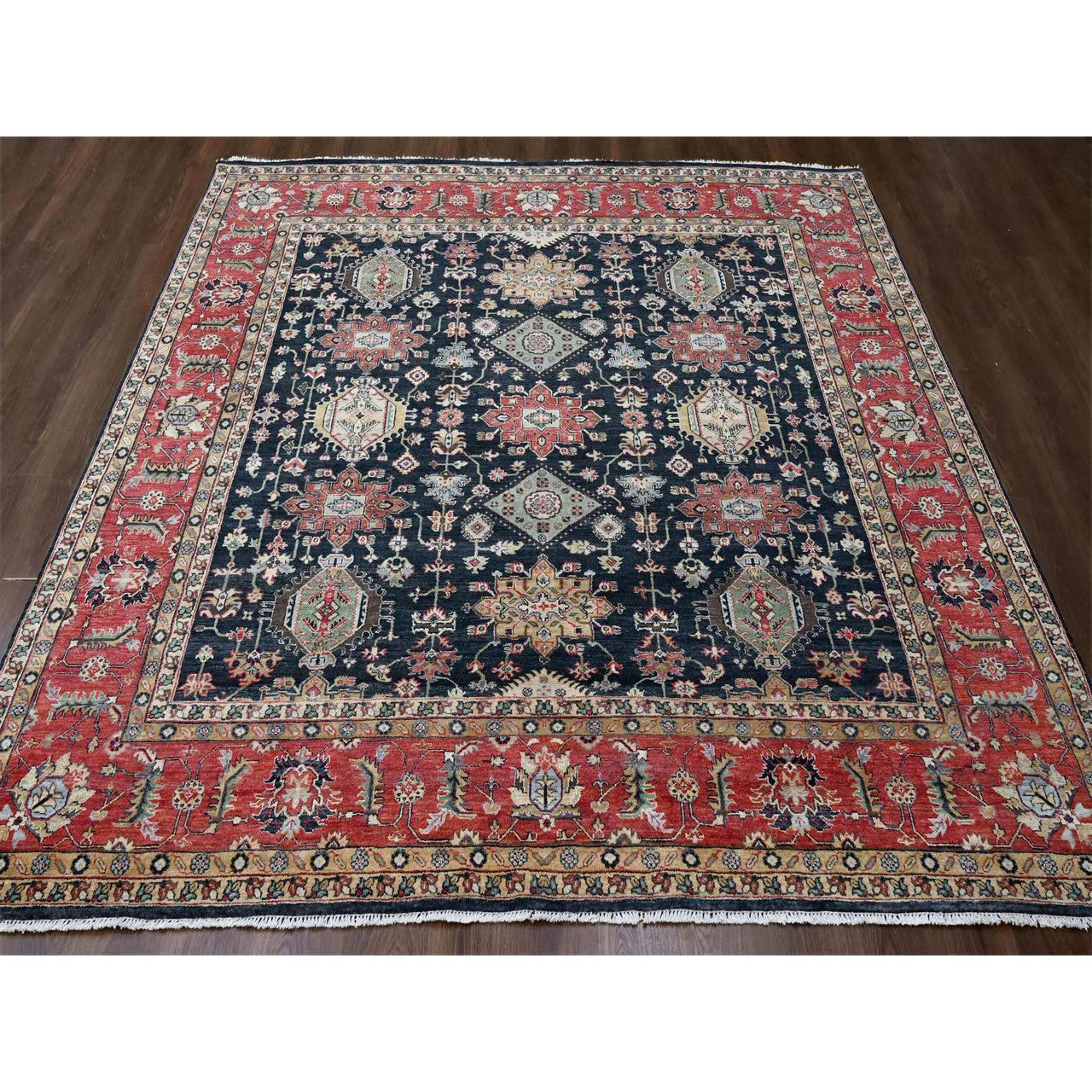Heriz Wool Hand Knotted Rug Black Red 10.0X10.2 -O010023