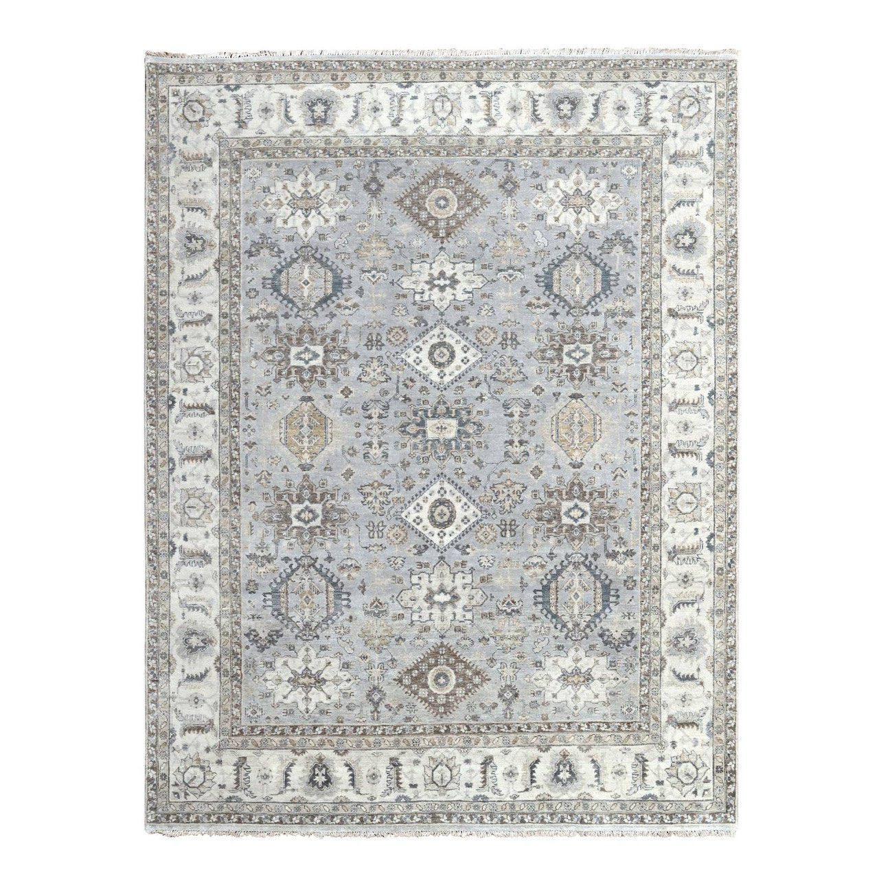 Gray 7'10" x 9'9" Heriz Hand knotted Wool Rug - Sku: O010026