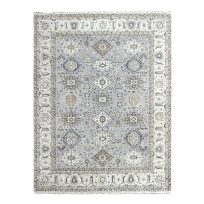 Heriz Wool Hand Knotted Rug Grey White 7.10X9.9 -O010026