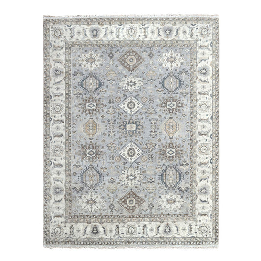 Heriz Wool Hand Knotted Rug Grey White 7.10X9.9 -O010026