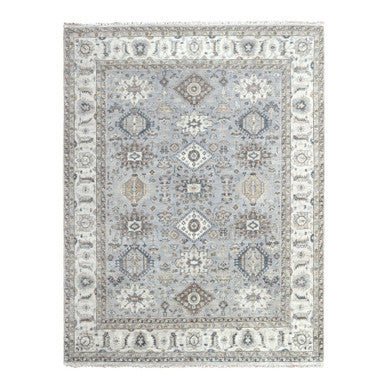 Heriz Wool Hand Knotted Rug Grey White 7.10X9.9 -O010026