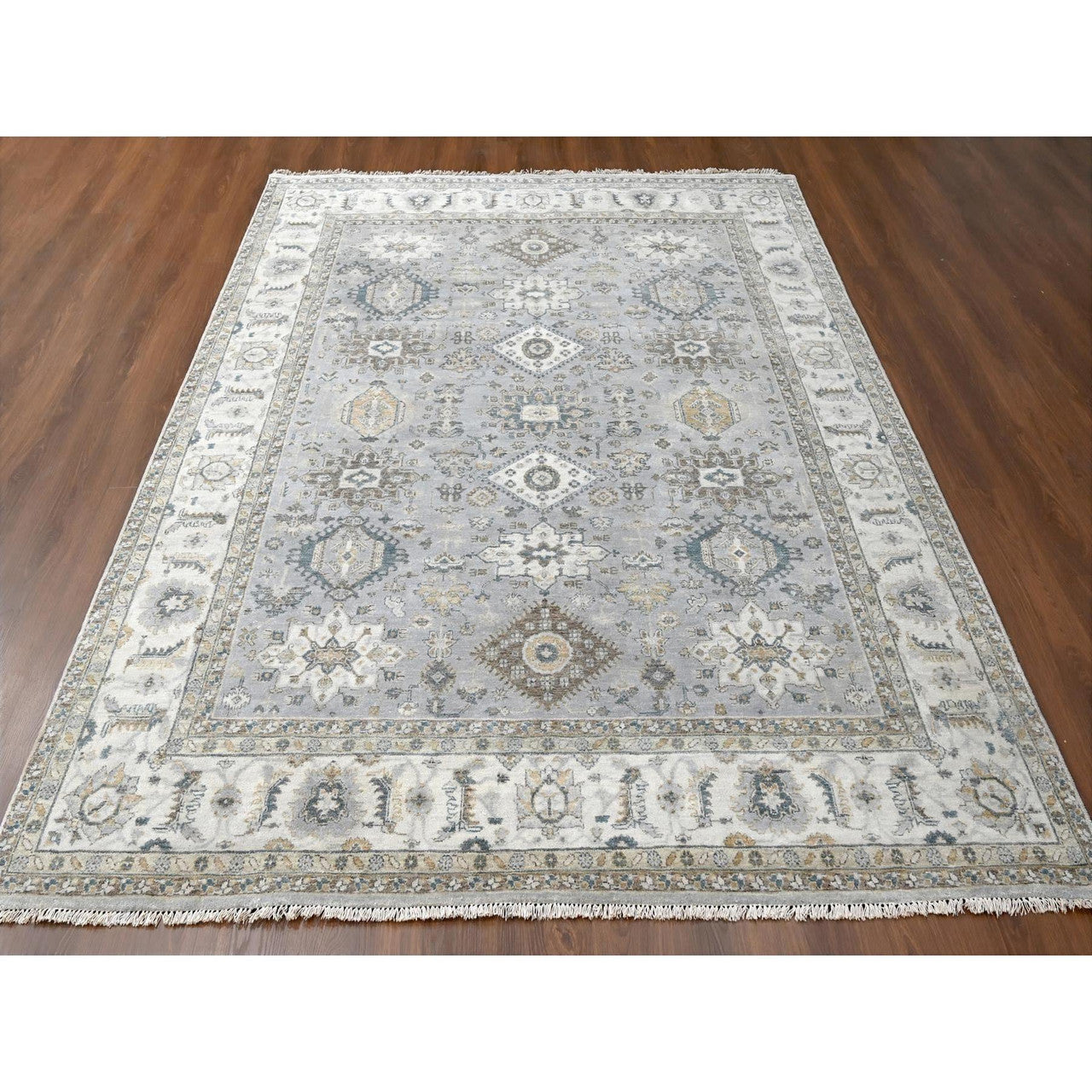 Gray 7'10" x 9'9" Heriz Hand knotted Wool Rug - Sku: O010026