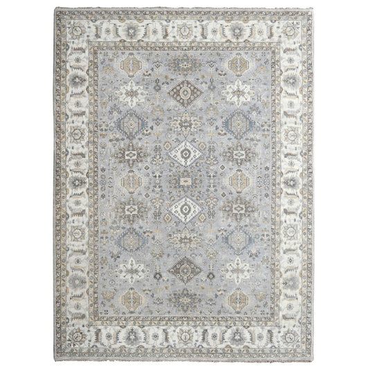 Heriz Wool Hand Knotted Rug Grey White 9.2X11.8 -O010027