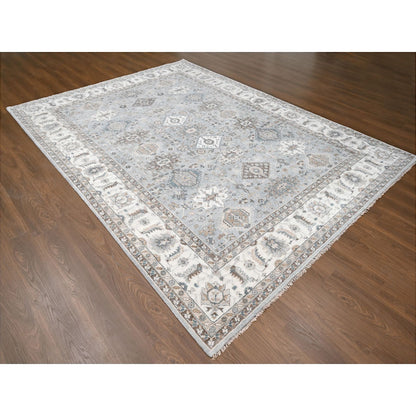 Heriz Wool Hand Knotted Rug Grey White 9.2X11.8 -O010027