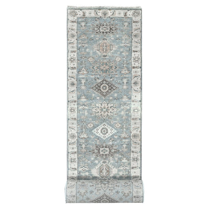 Heriz Wool Hand Knotted Rug Grey White 2.8X20.0 -O010028
