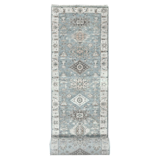 Heriz Wool Hand Knotted Rug Grey White 2.8X20.0 -O010028