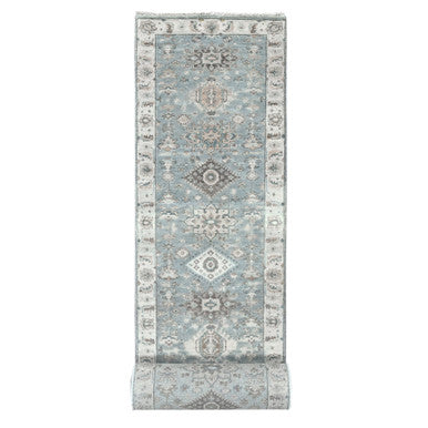 Heriz Wool Hand Knotted Rug Grey White 2.8X20.0 -O010028