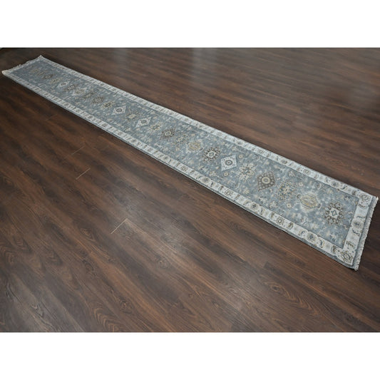 Heriz Wool Hand Knotted Rug Grey White 2.8X20.0 -O010028