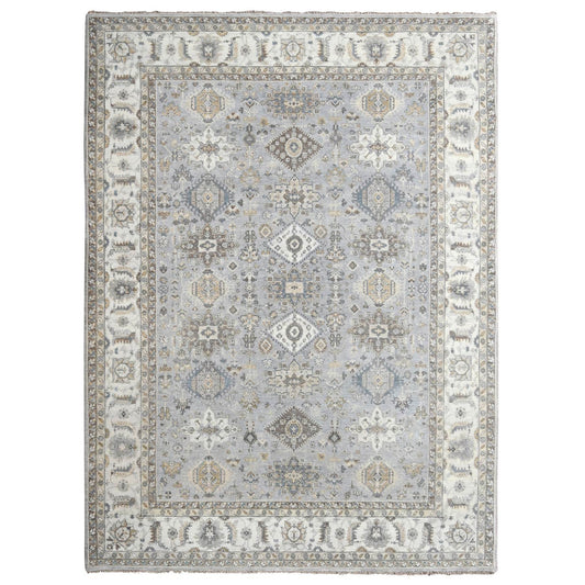 Heriz Wool Hand Knotted Rug Grey White 9.0X12.0 -O010029