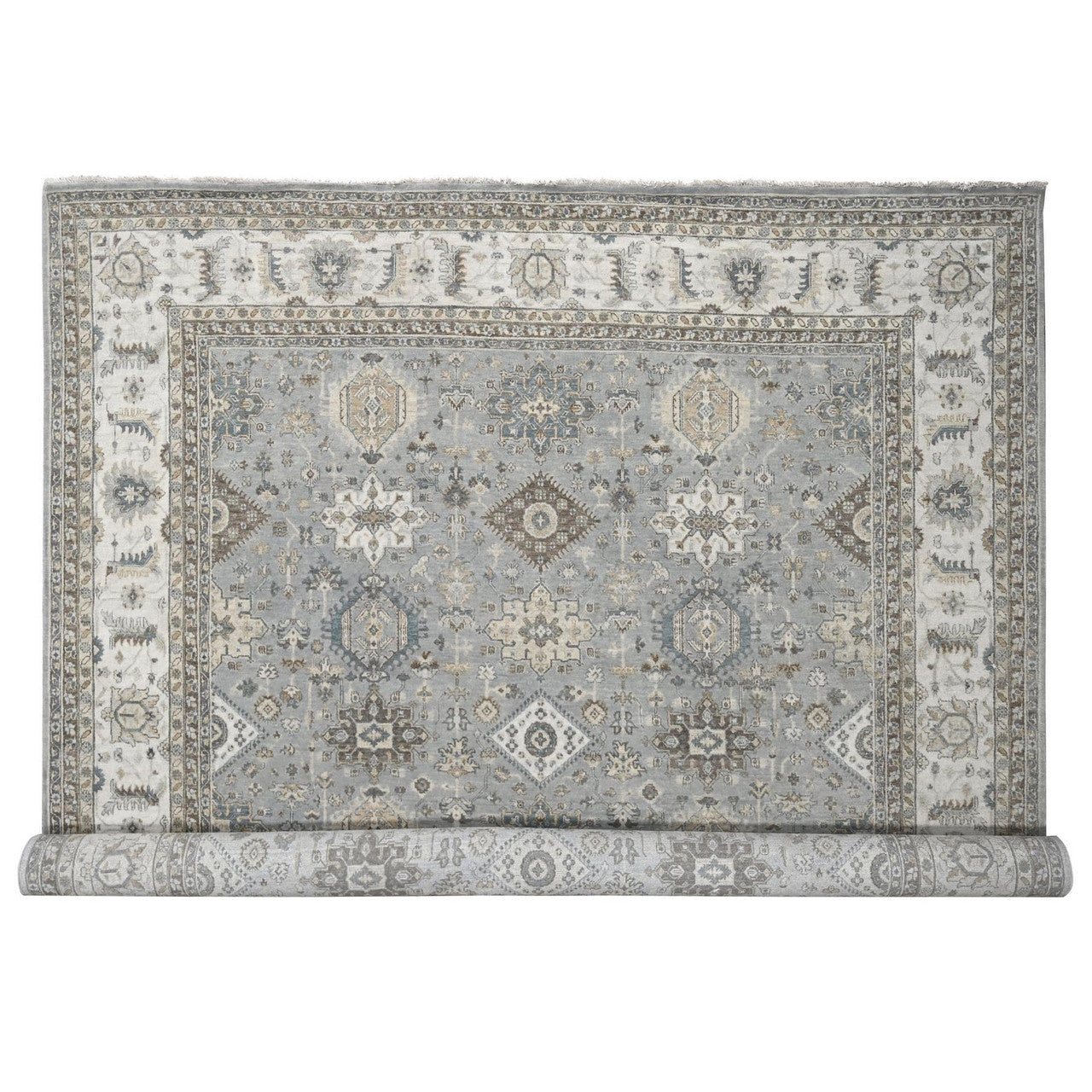 Gray 12'2" x 15'0" Heriz Hand knotted Wool Rug - Sku: O010030