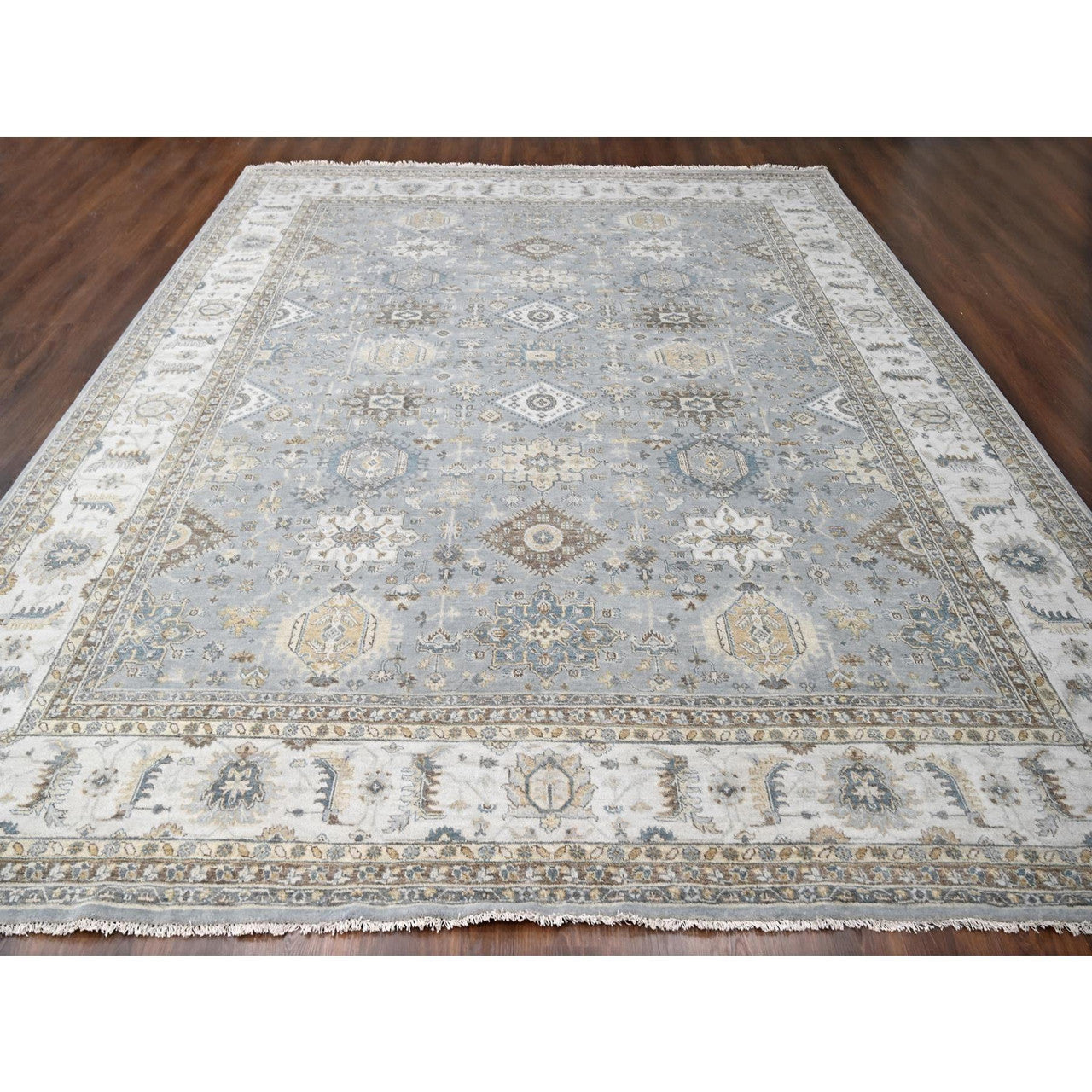 Gray 12'2" x 15'0" Heriz Hand knotted Wool Rug - Sku: O010030