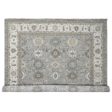Heriz Wool Hand Knotted Rug Grey White 12.0X14.10 -O010032