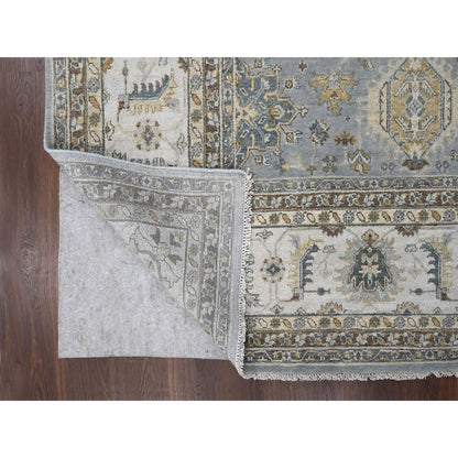 Heriz Wool Hand Knotted Rug Grey White 12.0X14.10 -O010032