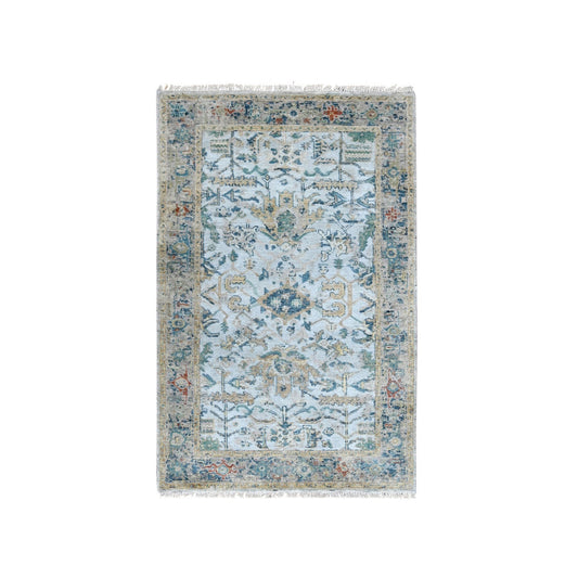 Heriz Wool Hand Knotted Rug Grey Aegean Blue 3.0X4.10 -O010034