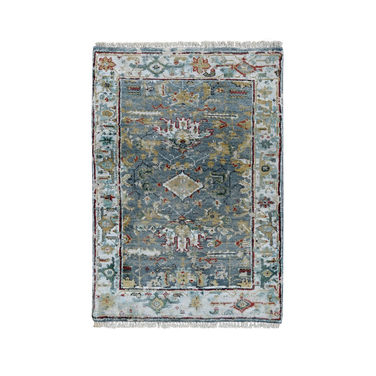 Blue 2'0" x 3'0" Heriz Hand knotted Wool Rug -O010037