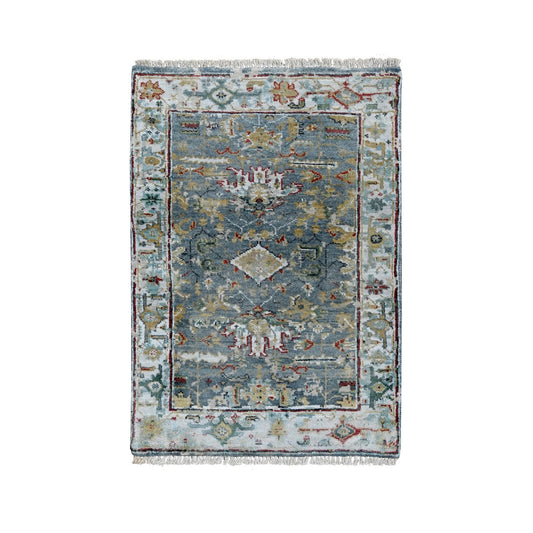 Heriz Wool Hand Knotted Rug Blue White 2.0X3.0 -O010037