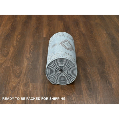 Tribal & Geometric Wool Hand Knotted Rug Grey Beige 2.9X18.0 -O010039