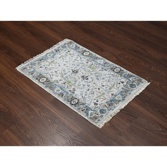 Oushak And Peshawar Wool Hand Knotted Rug Grey Gray 2.0X3.0 -O010041
