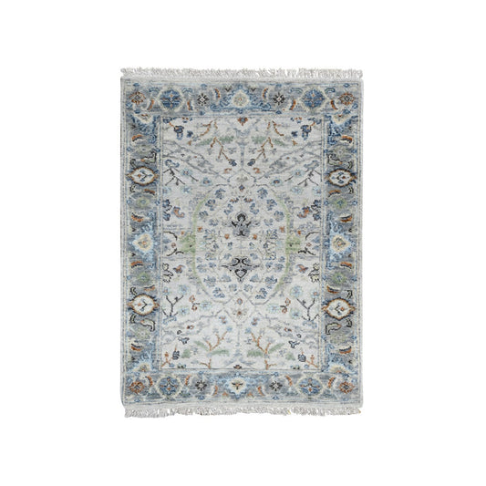 Oushak And Peshawar Wool Hand Knotted Rug Grey Gray 2.0X3.0 -O010044