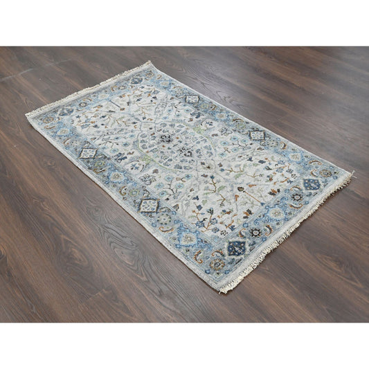 Oushak And Peshawar Wool Hand Knotted Rug Grey Gray 3.0X4.10 -O010045