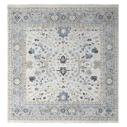 Oushak And Peshawar Wool Hand Knotted Rug Grey Gray 9.10X9.9 -O010047