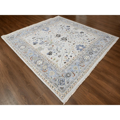 Oushak And Peshawar Wool Hand Knotted Rug Grey Gray 9.10X9.9 -O010047