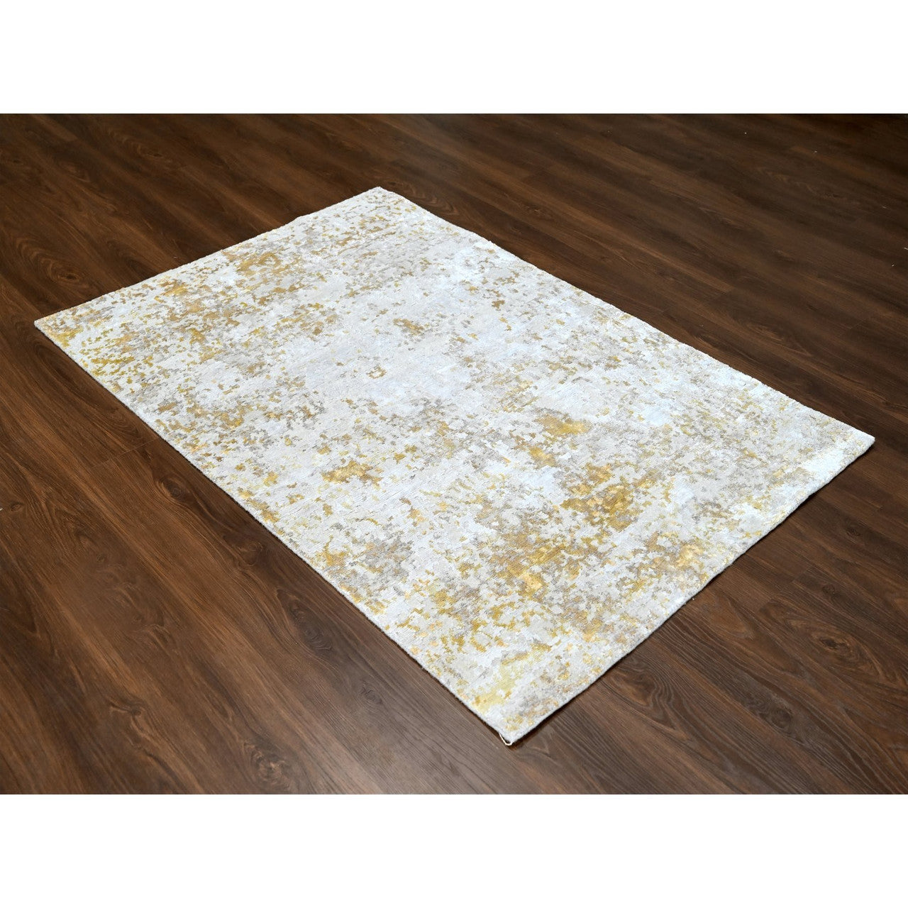 Modern and Contemporary Wool & Silk Hand Knotted Rug Grey No Border 4.0X5.9 -O010055