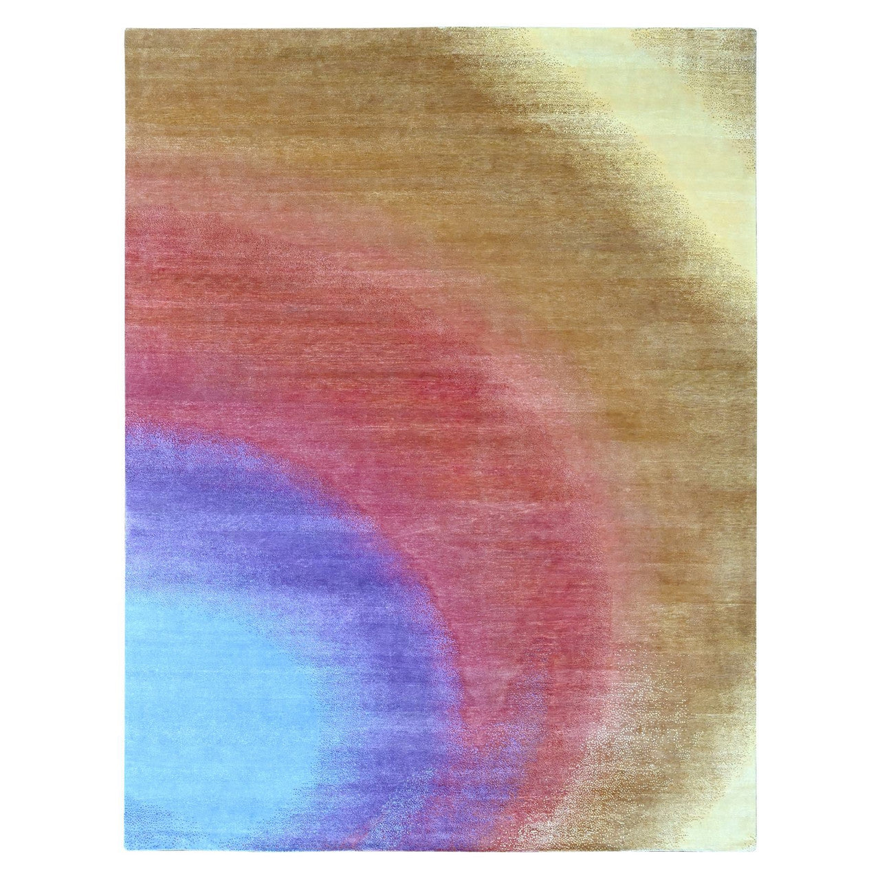 Ivory 9'0" x 11'10" Modern and Contemporary Multicolored Hand knotted Wool Rug - Sku: O010058