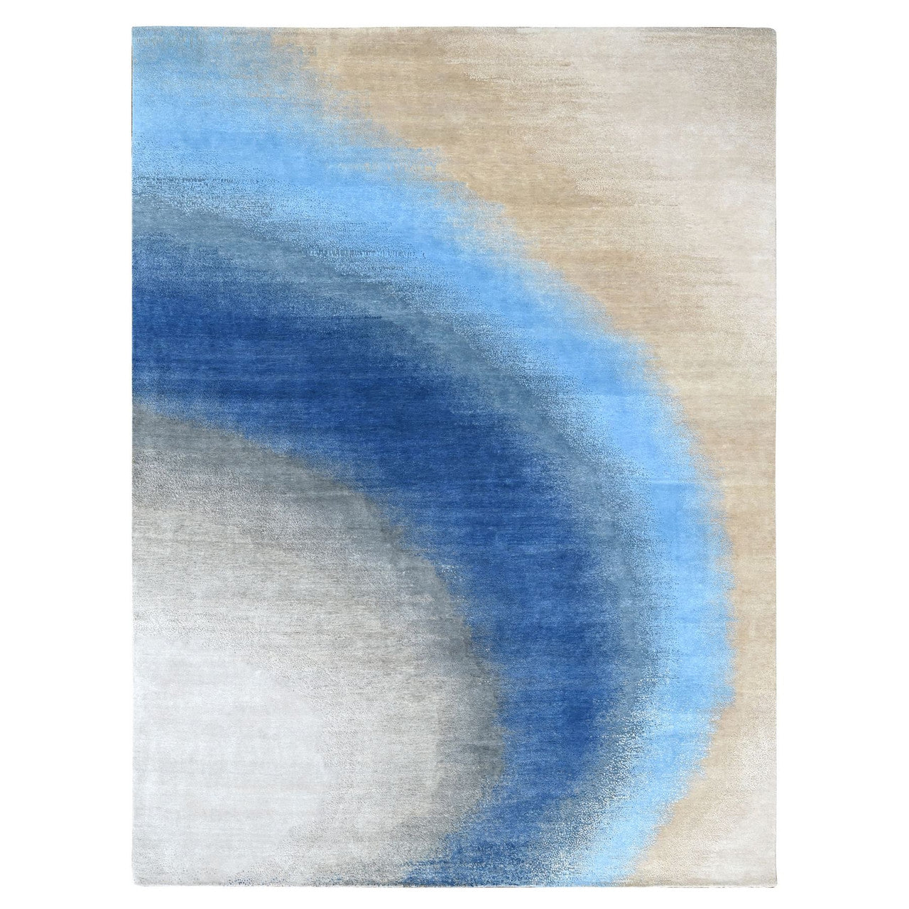 Blue 9'0" x 11'10" Modern and Contemporary Hand knotted Wool Rug - Sku: O010060