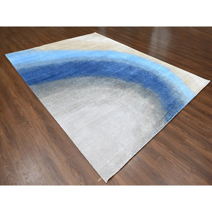 Modern and Contemporary Wool Hand Knotted Rug Blue No Border 9.0X11.10 -O010060
