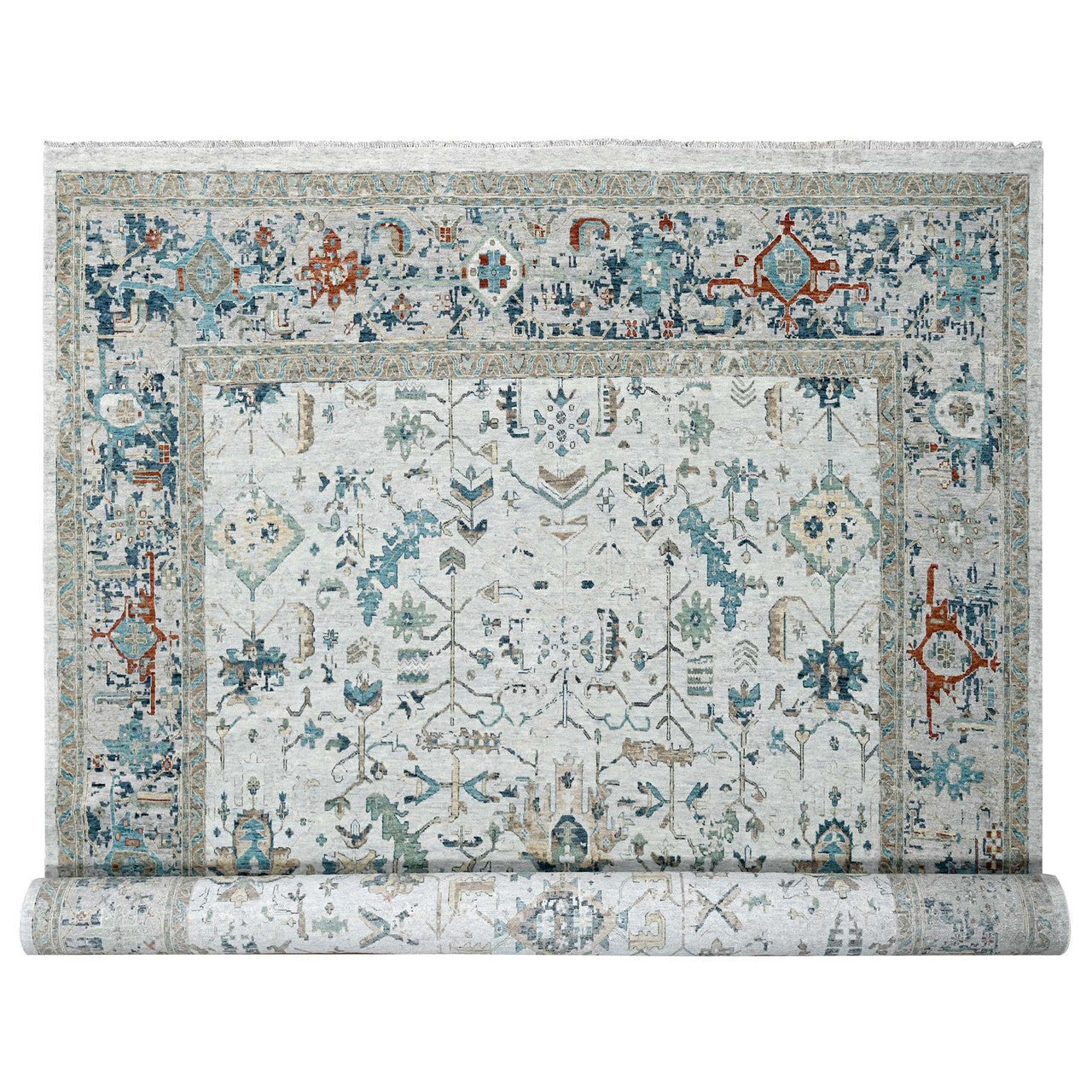 Gray 11'10" x 15'0" Transitional Hand knotted Wool Rug - Sku: O010061