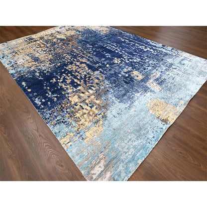 Modern and Contemporary Wool & Silk Hand Knotted Rug Blue No Border 8.10X11.9 -O010062