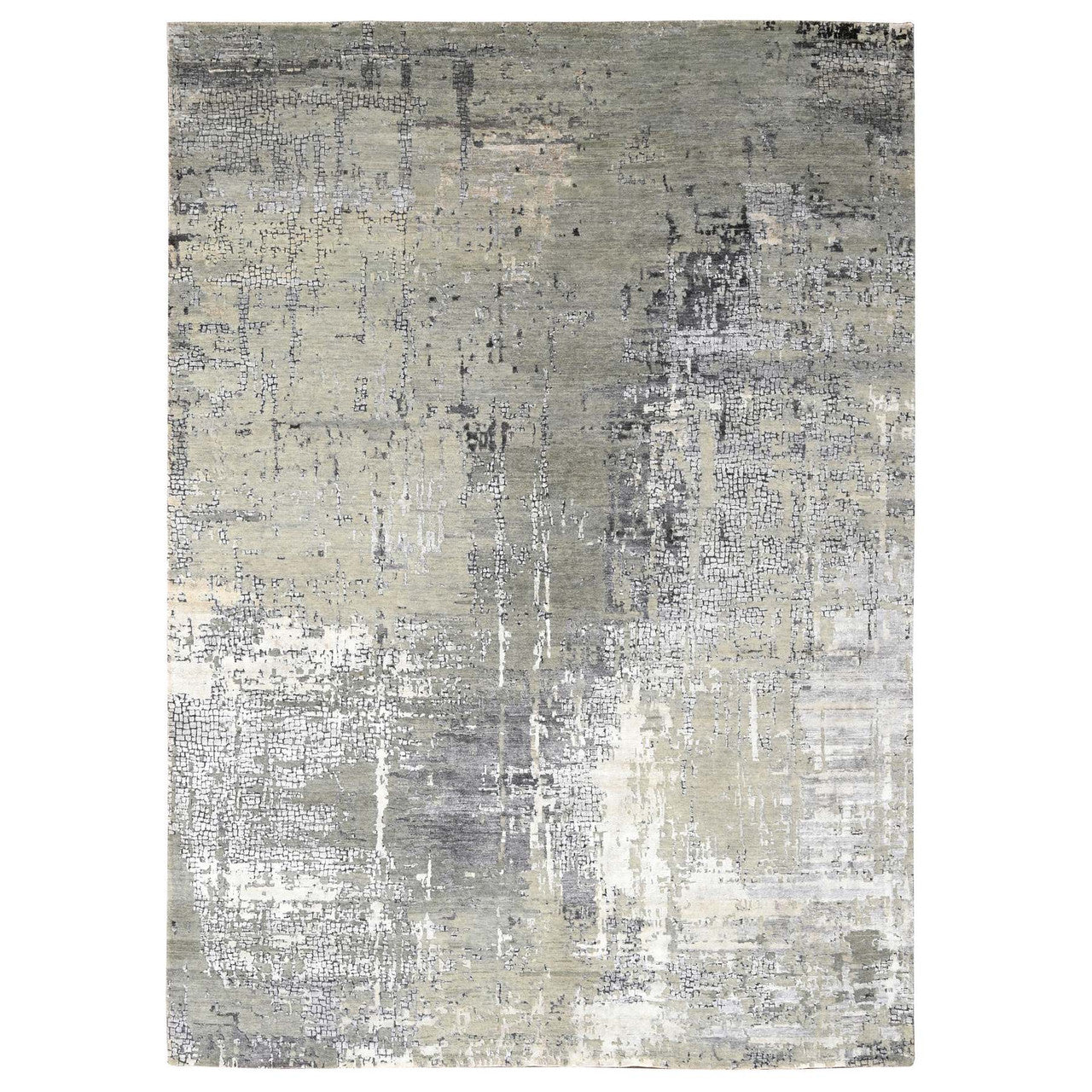 Gray 9'1" x 11'10" Modern and Contemporary Hand knotted Wool/Silk Rug - Sku: O010063