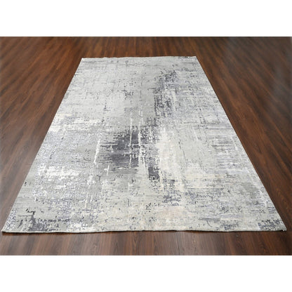 Modern and Contemporary Wool & Silk Hand Knotted Rug Grey No Border 9.1X11.10 -O010063