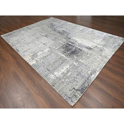 Modern and Contemporary Wool & Silk Hand Knotted Rug Grey No Border 9.1X11.10 -O010063