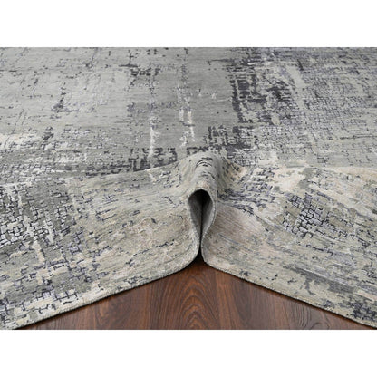 Modern and Contemporary Wool & Silk Hand Knotted Rug Grey No Border 9.1X11.10 -O010063