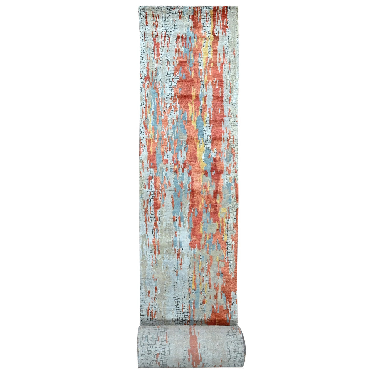 Modern and Contemporary Wool & Silk Hand Knotted Rug Orange No Border 2.5X25.8 -O010064