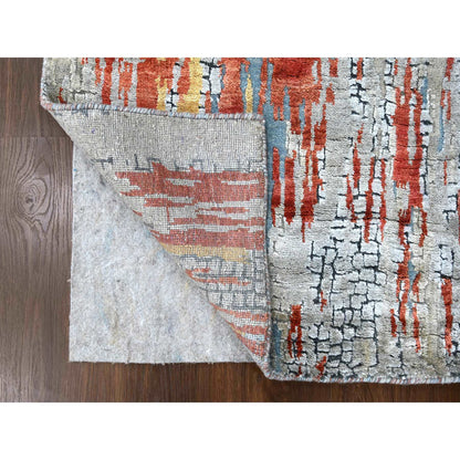 Modern and Contemporary Wool & Silk Hand Knotted Rug Orange No Border 2.5X25.8 -O010064